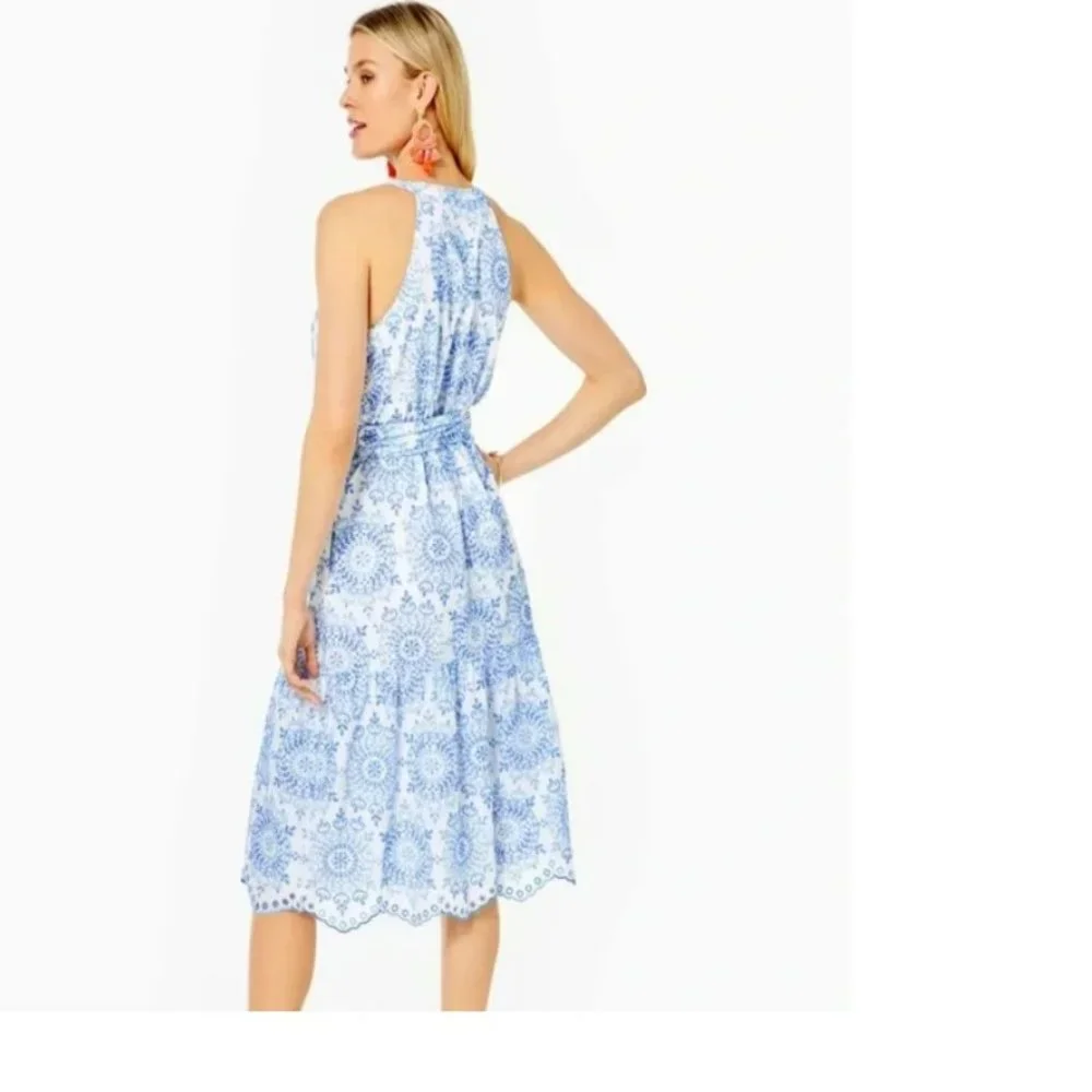 NWT Lilly Pulitzer Kiri Midi Blue Embroidered Eyelet dress size Large - Picture 3 of 3